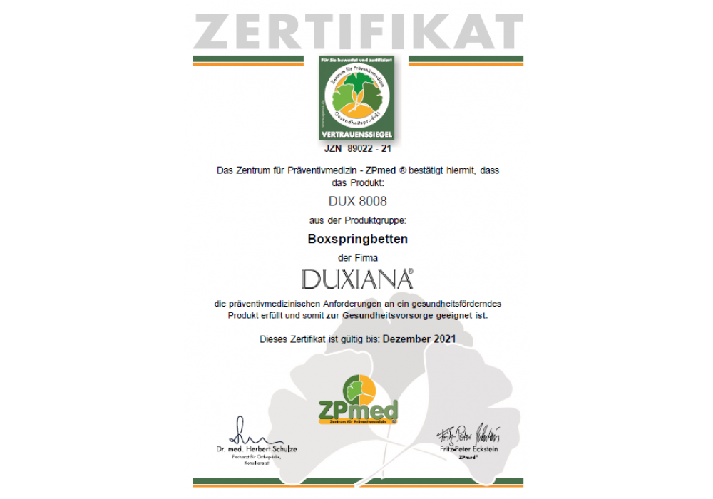 dux 8008 zertifikat duxiana
