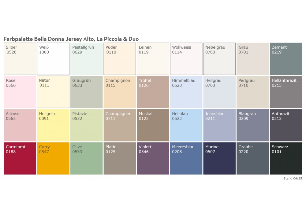 Farbpalette mit 36 Farben Bella Donna Jersey ALTO Spannbetttuch