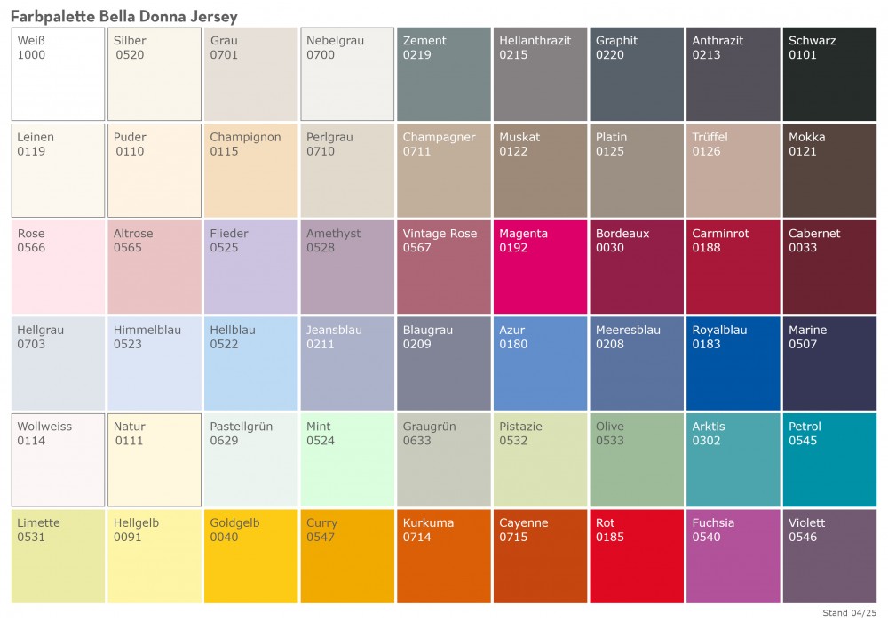 Farbpalette mit 54 Farben Bella Donna Jersey Spannbetttuch