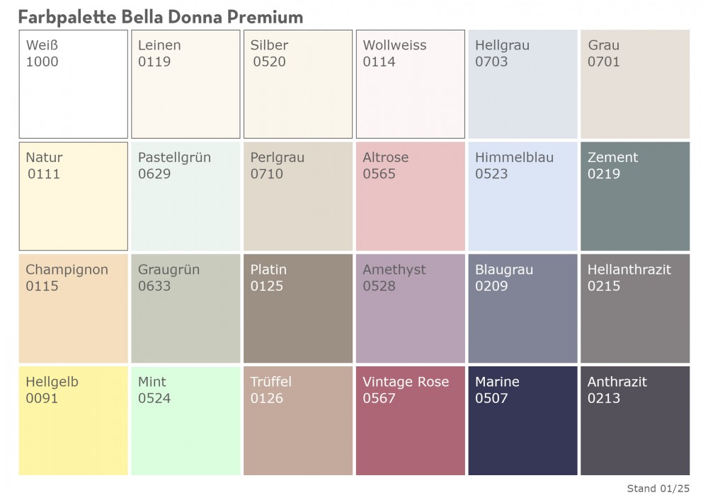 Farbpalette mit 24 Farben Bella Donna Premium Spannbetttuch